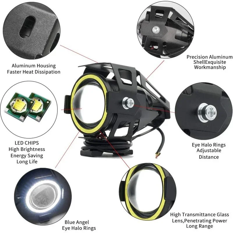U7 светодиодная вспомогательна – обзор и цена Universal Motorcycle Led Headlight Projector